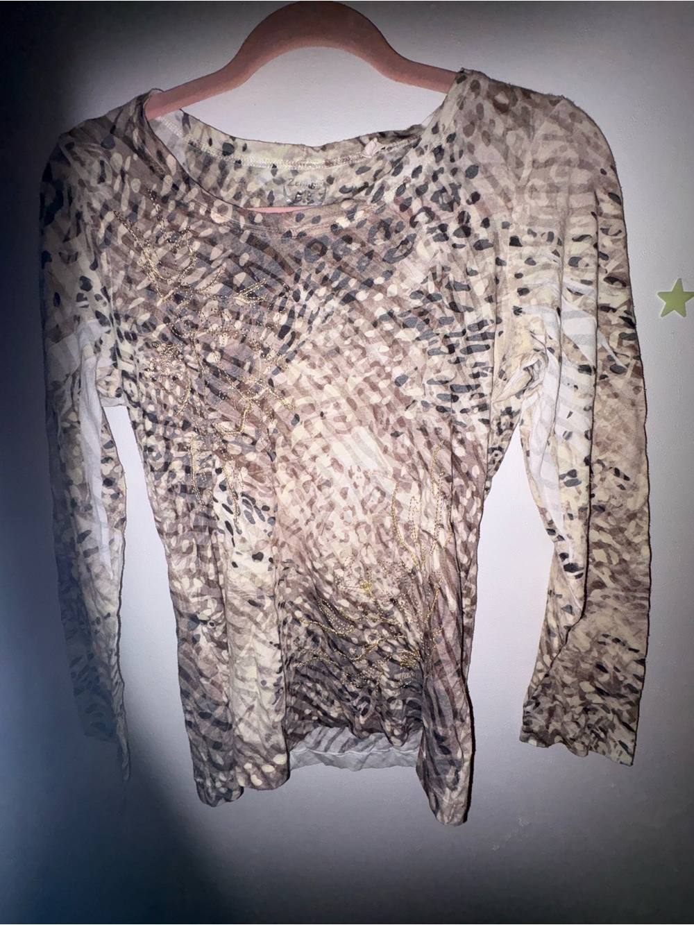 Zenergy Animal-Print Long Sleeve Women’s Top - Beige/Brown
